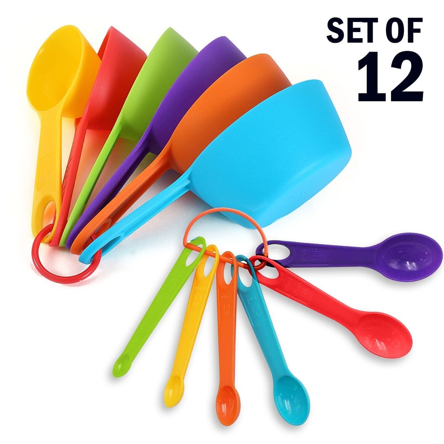 Tazas y cucharas medidoras multicolores, juego de 12 piezas, utensilios de cocina de plástico
