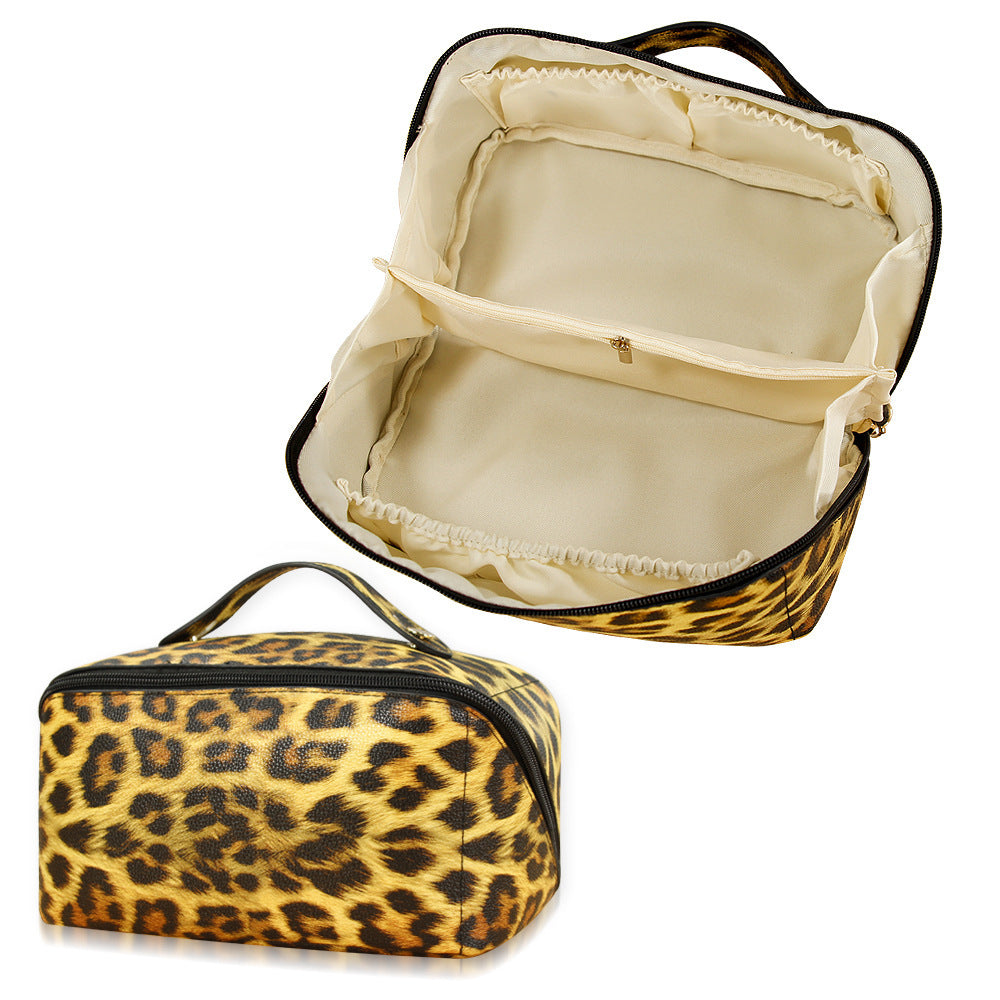 Women's Leopard PU Leather Wash Makeup Storage Bag Large Capacity Multifunctional