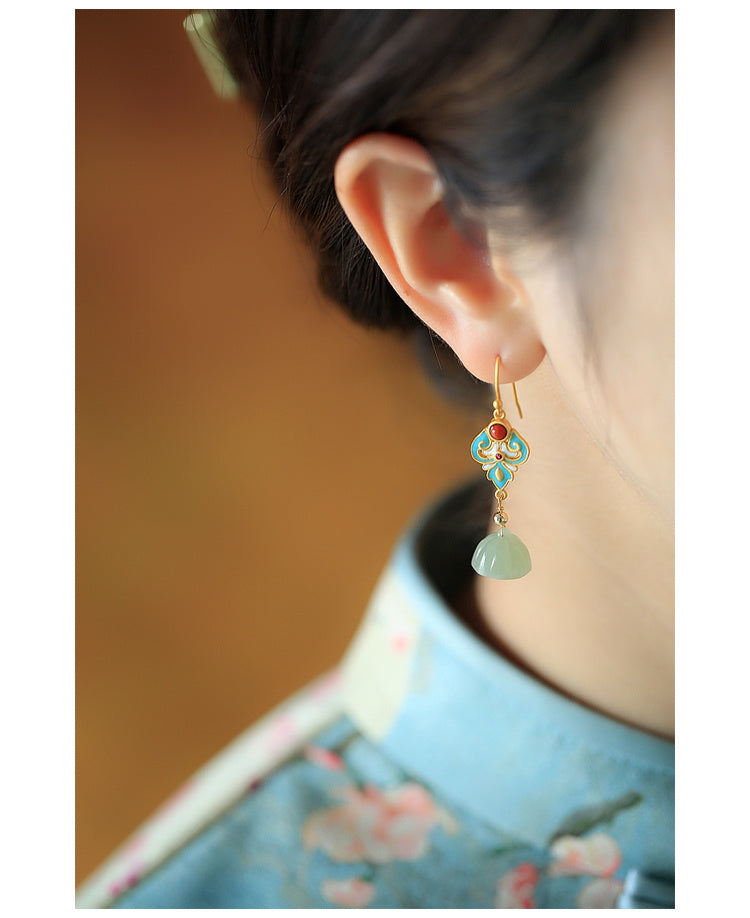 Boucles d'oreilles en argent Sterling et or ancien, Jade Hetian, graine de Lotus, émail pour femmes, rétro capricieuses