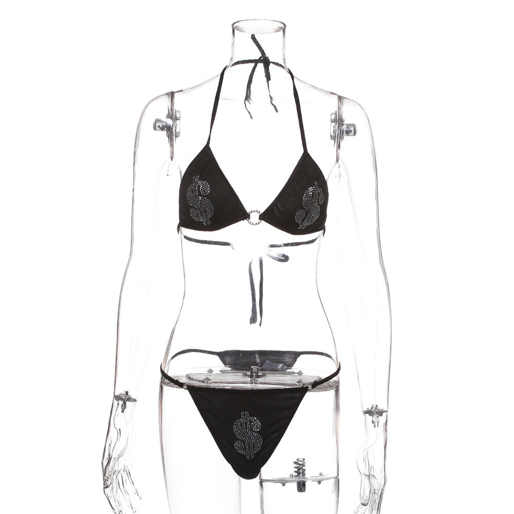 Drôle chaud diamant mode Bikini Sexy plage maillot de bain fendu femmes