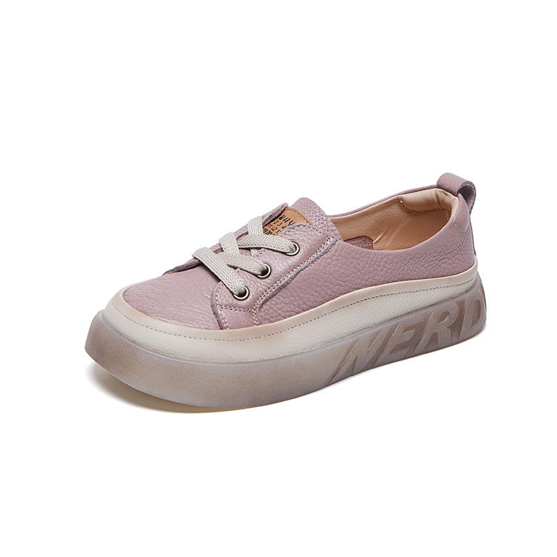 Escarpins à bouche peu profonde en cuir de vache véritable pour femme, chaussures décontractées à plateforme en caoutchouc, première couche