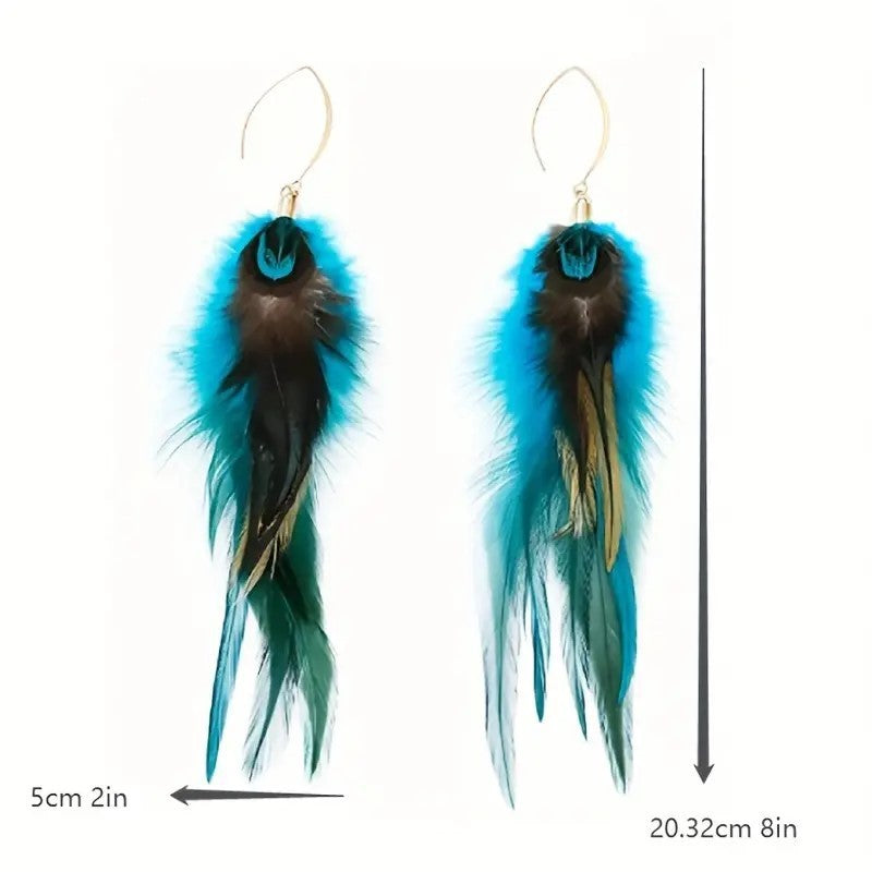 Ethnic Feather Earrings Long Retro