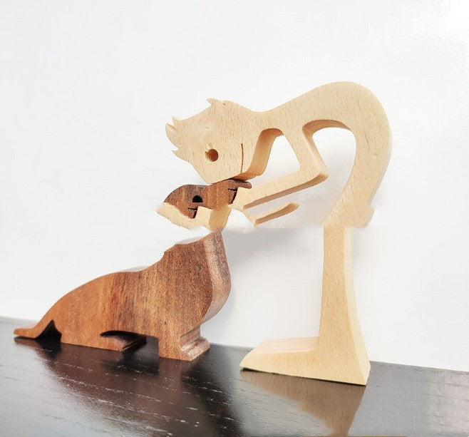 Figurine de chien en bois à faire soi-même, Sculpture de décoration de maison, un homme et un chien, Sculpture en bois, cadeaux de noël, modèle de décoration