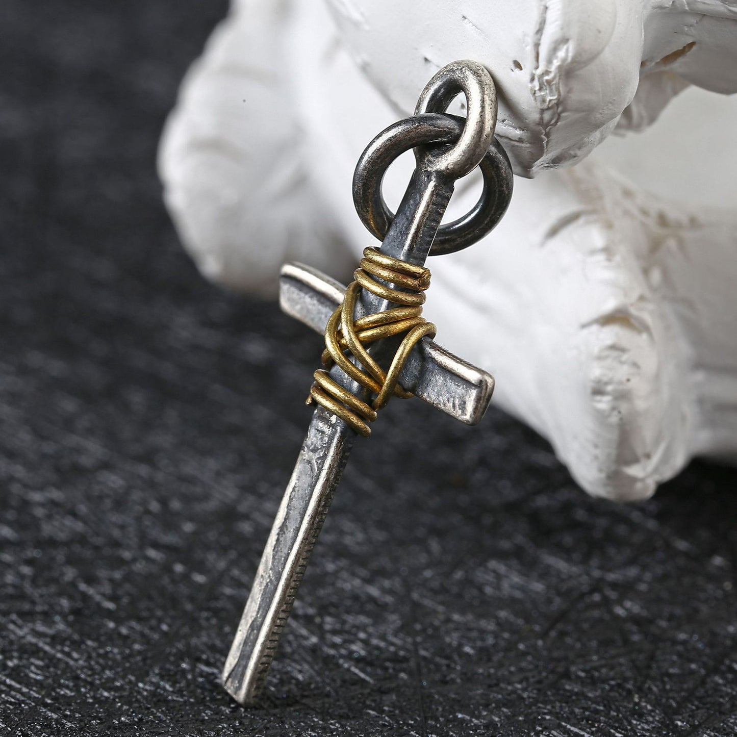 S925 Silver Cross Pendant Winding Copper Wire