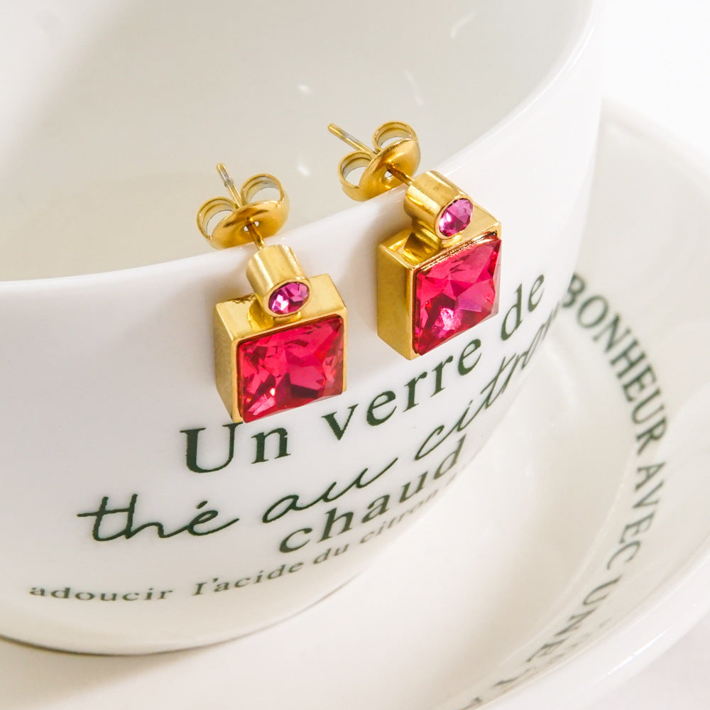 Elegant High Sense Inlaid Zircon Square Women's Ear Studs