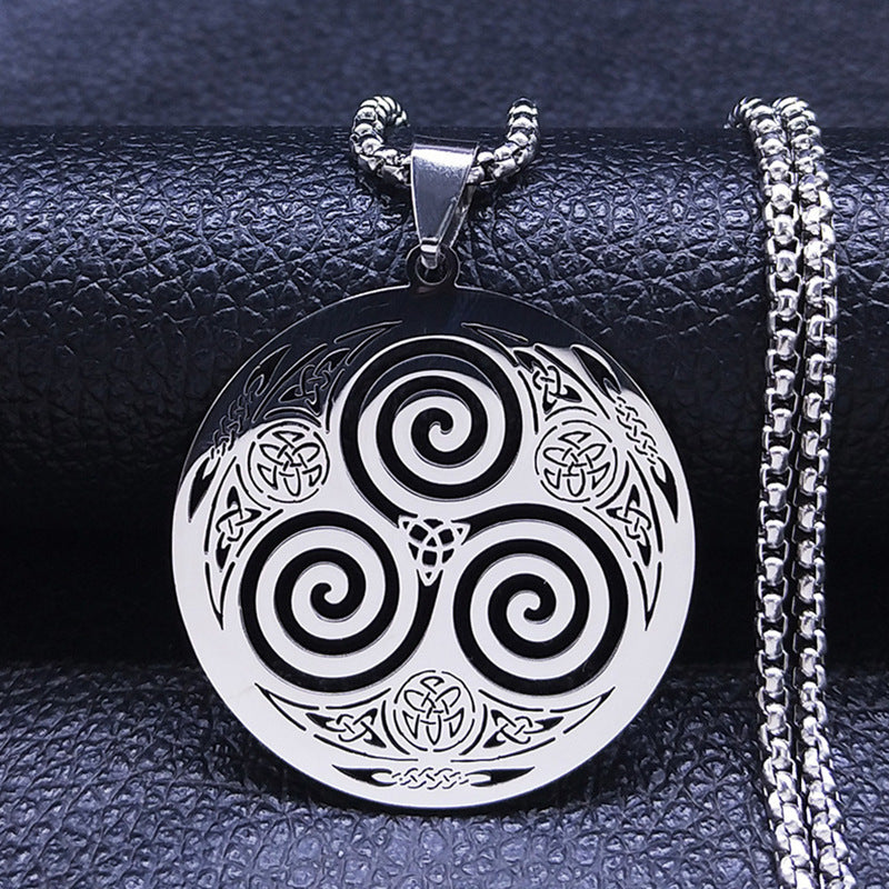 Collar de vórtice vikingo de brujería de acero inoxidable con indicador de plata
