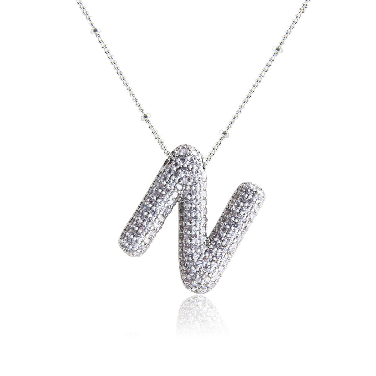 European And American Letter Necklace Inlaid With Zircon Hollow Copper White Gold Plated