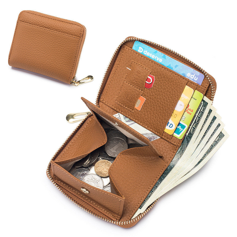 Portefeuille court multifonctionnel en cuir pour femme