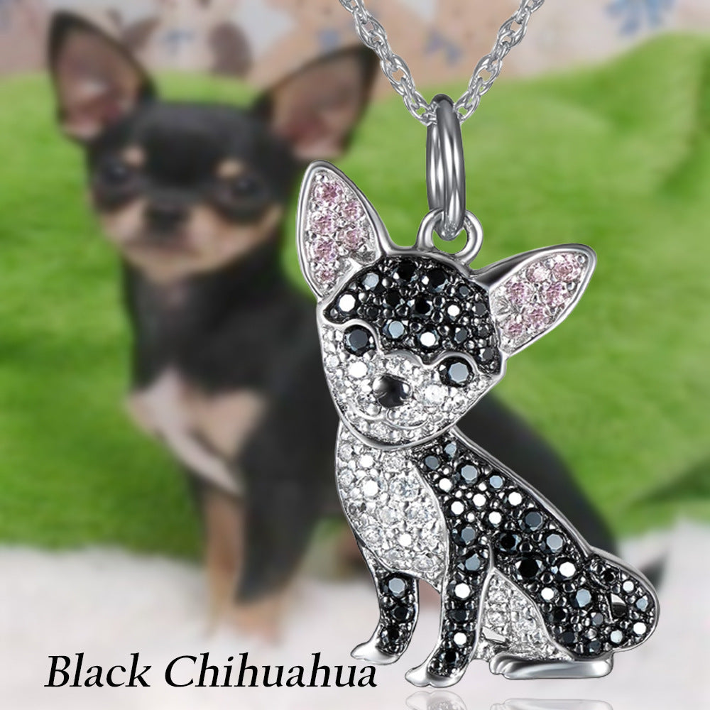 Collier pendentif chien chihuahua noir en alliage de zinc