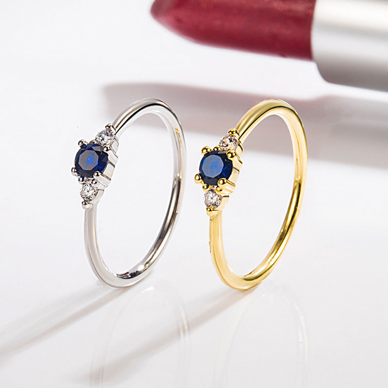 Bague en or 14 carats avec diamant bleu exquis et petit, Zircon Simple léger