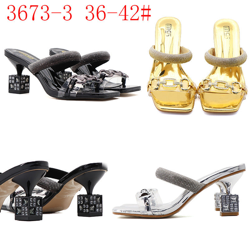 Talon aiguille Transparent Strass Pantoufles D'extérieur Femmes