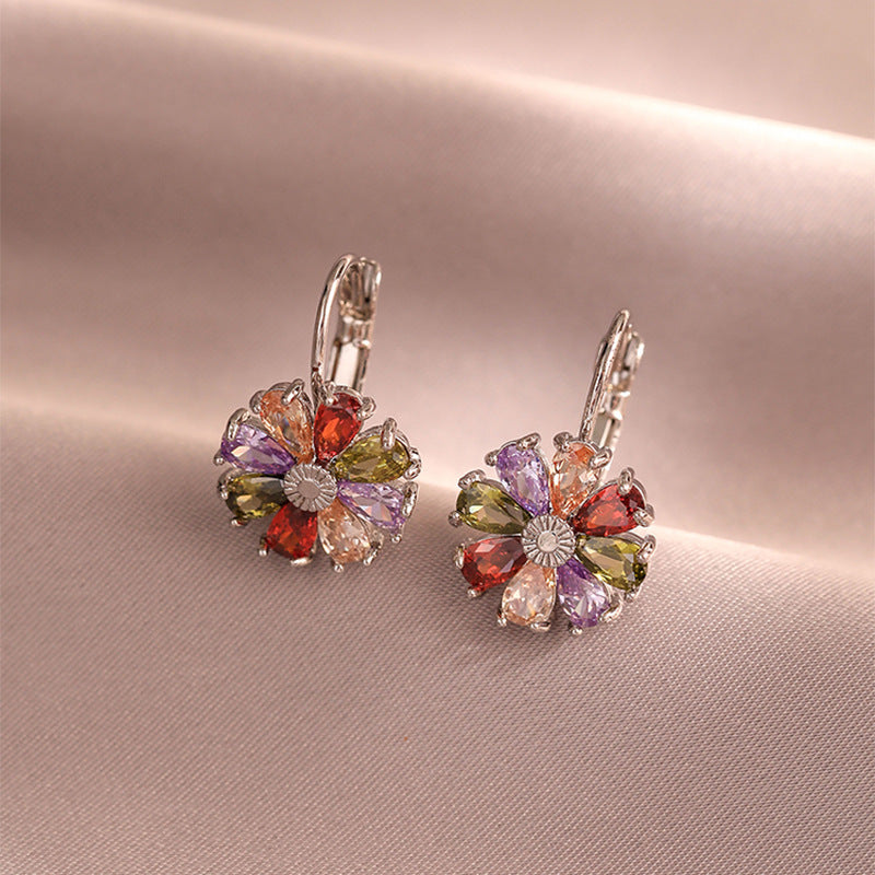Boucles d'oreilles rondes à fleurs colorées en Zircon AAA, simples, classiques, en cristal