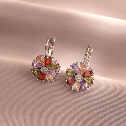 Boucles d'oreilles rondes à fleurs colorées en Zircon AAA, simples, classiques, en cristal