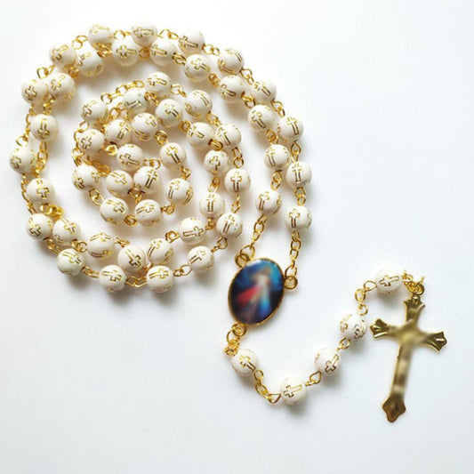 Bronzing Cross Bead Cross Pendant Acrylic Necklace