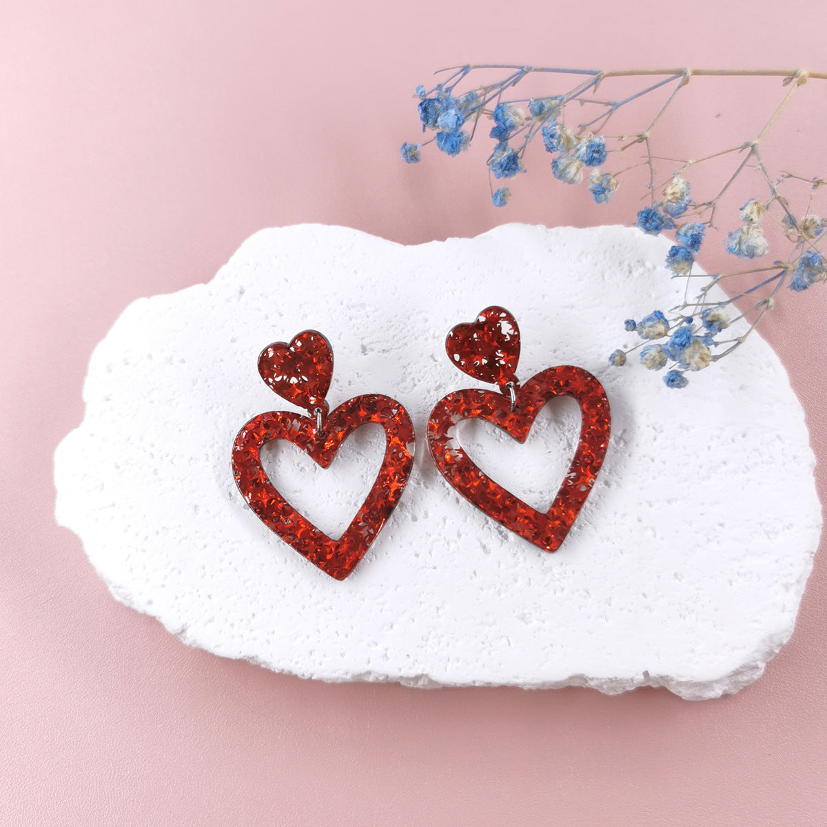 Personalized Simple Sequins XINGX Heart-shaped Hollow Acrylic Earrings