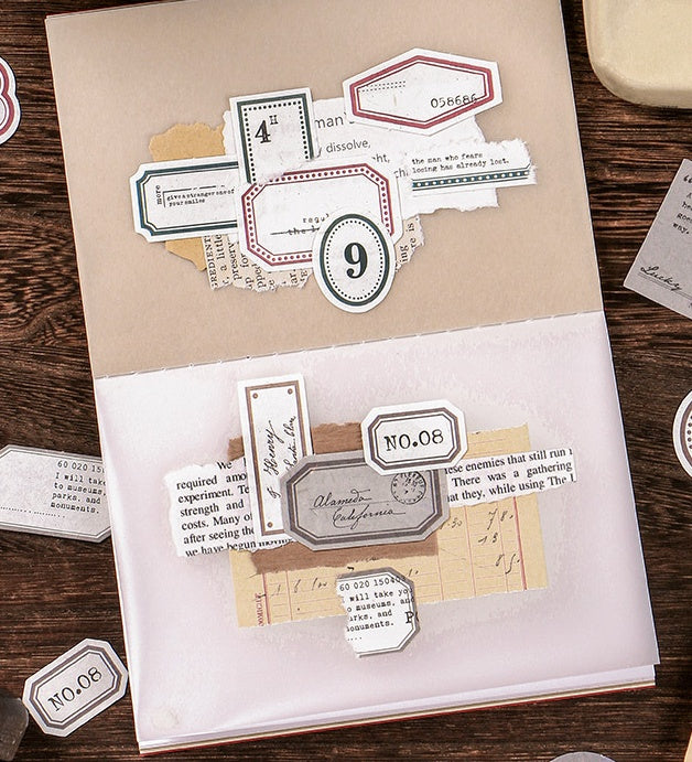 Mini Etiqueta Serie Retro Mano Cuenta DIY Decoración Papel Base 45 Hojas