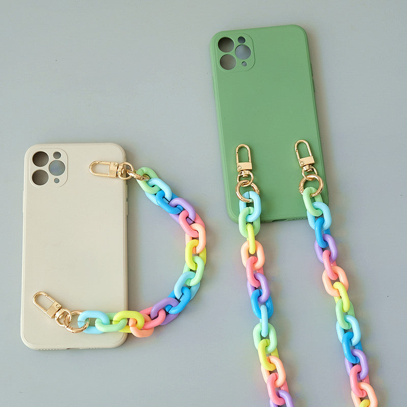 Fashion Candy Color Mobile Phone Charm Colorful Mixed Resin Chain Acrylic Chain Shoulder Crossbody