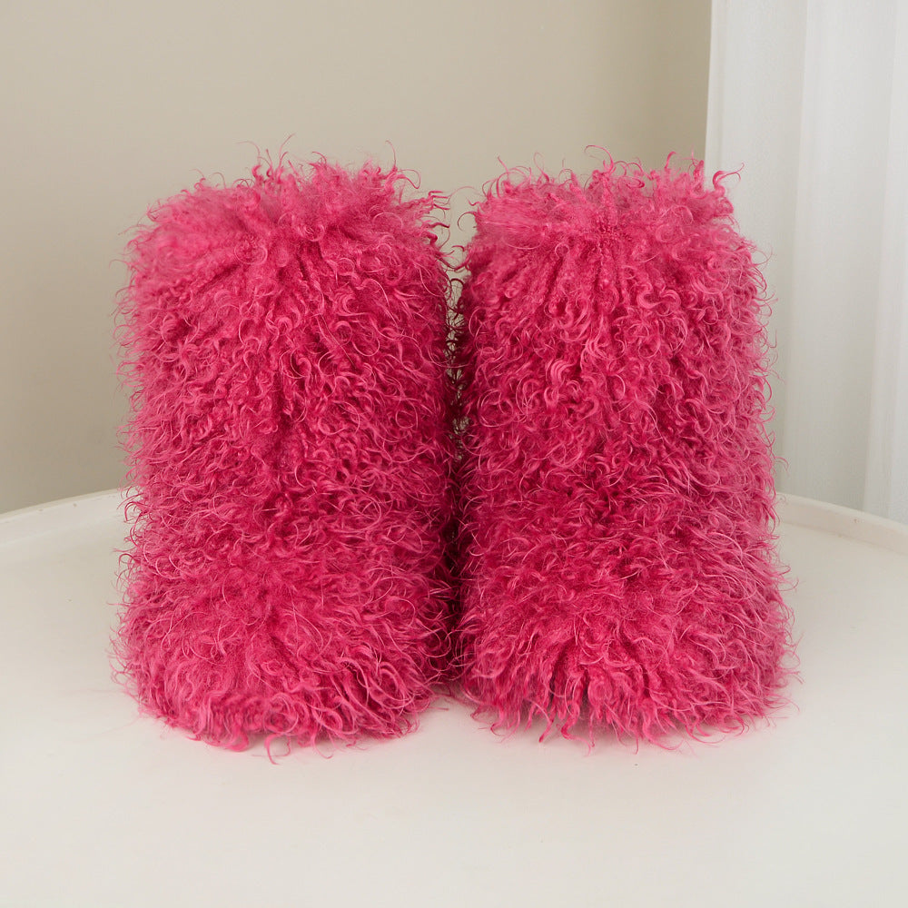 Botas de piel de niña caliente de invierno cálido de caña alta con tacón plano