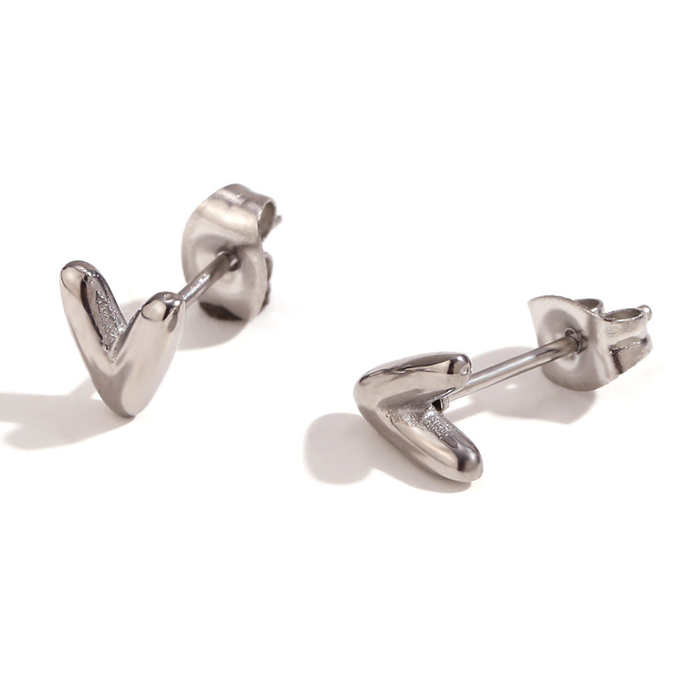 Titanium Steel Earrings 18K Gold Mini Alphabet Letter Earrings Women