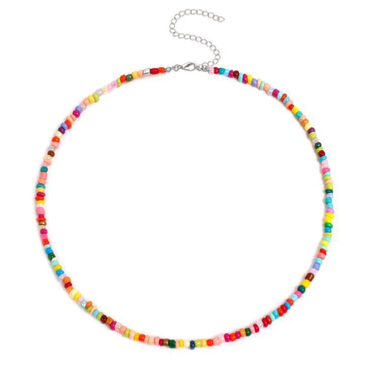 Collier pour femme en perles de verre blanc naturel, doux et simple