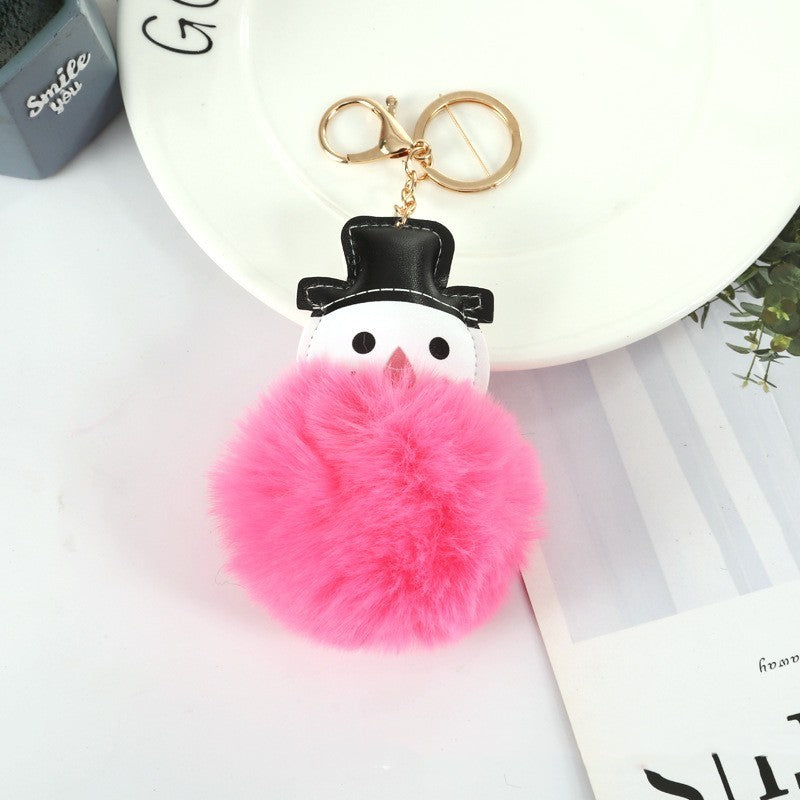 Pendentif porte-clés boule de fourrure de bonhomme de neige mignon
