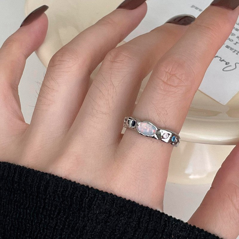 Anillo de piedra Natural ámbar estilo Vintage Maillard para mujer temperamento salvaje