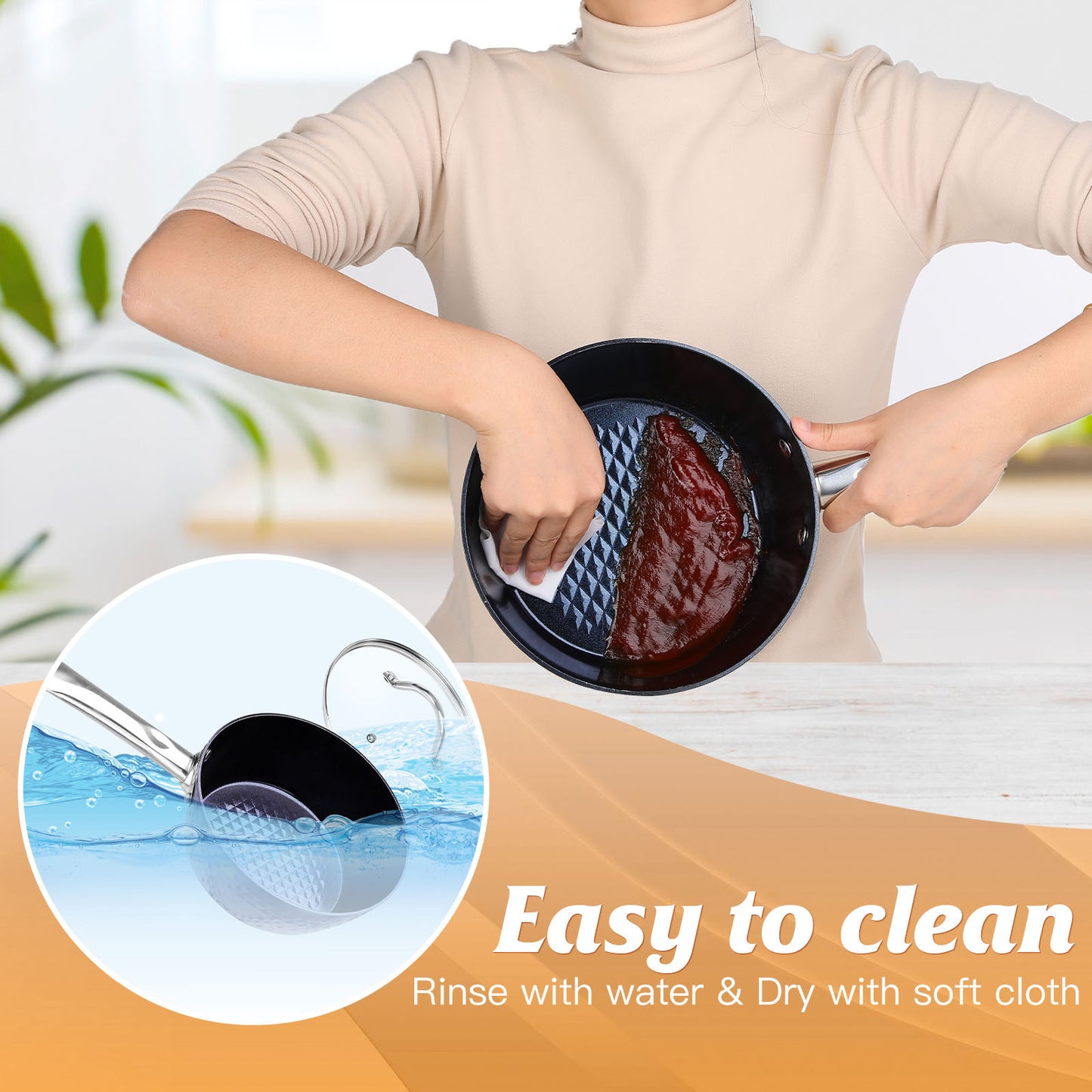 Casserole à induction avec couvercle, casserole à lait 20 cm 1,8 L antiadhésive, marmite à revêtement céramique en aluminium – sans PFOA avec poignée en acier inoxydable, convient à tous les types de plaques de cuisson, interdit par Amazon