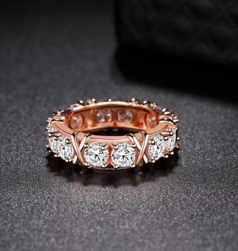 Anillo cruzado de circonio brillante de lujo, joyería sencilla de moda