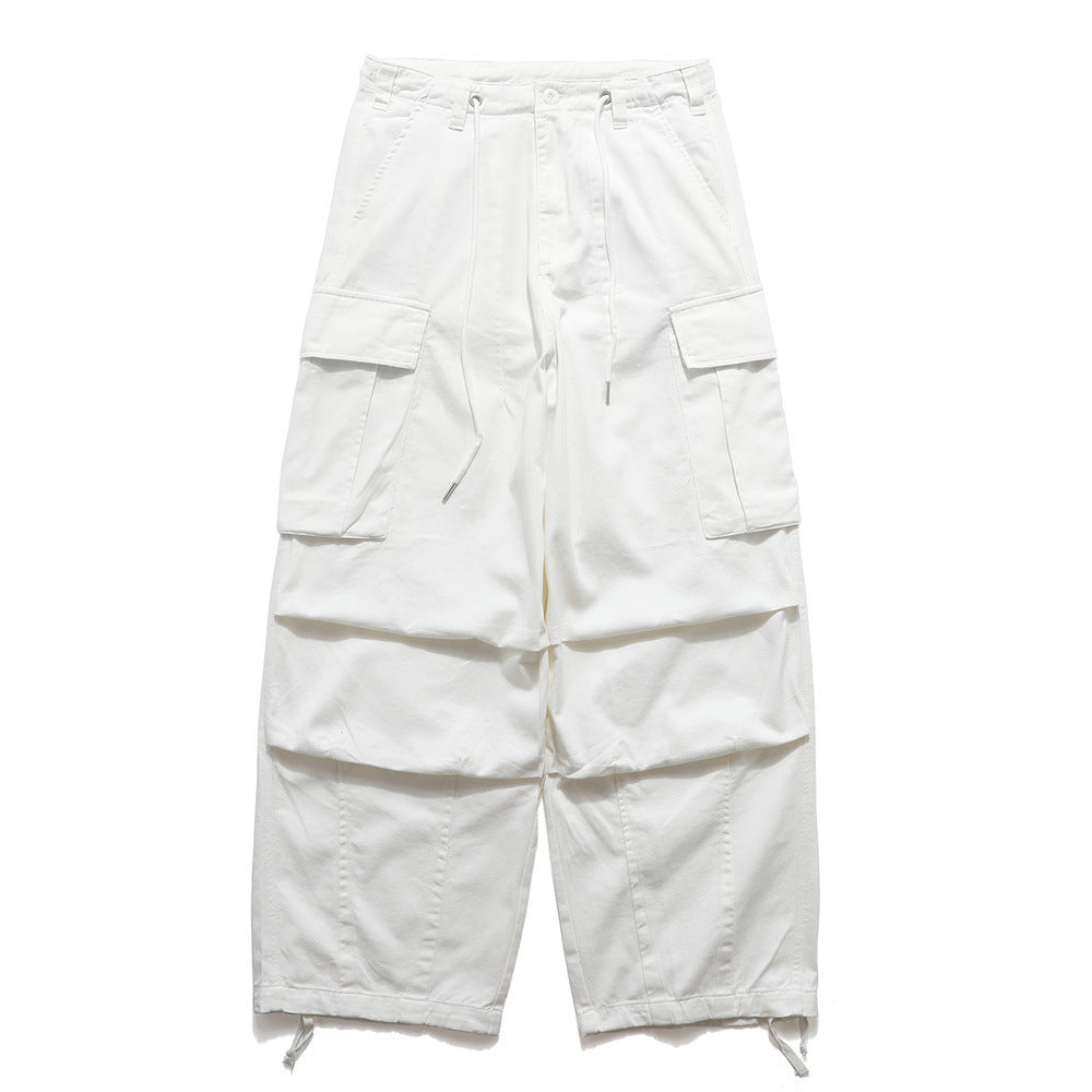 Men's Loose Casual Pleated Knee Multi-pocket Sports Drawstring Ankle Banded Pants