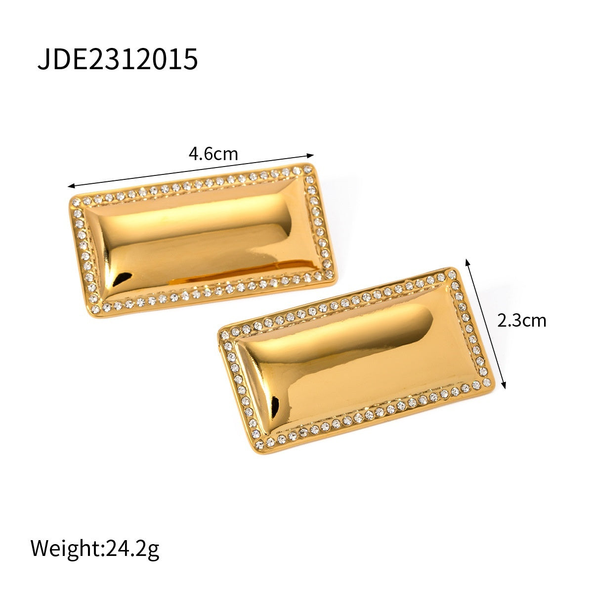 Boucles d'oreilles rectangulaires brillantes incrustées de diamants en acier inoxydable, ornement de personnalité