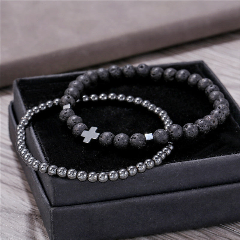 2 Pack Haematite Men's Combination Bracelet Suit