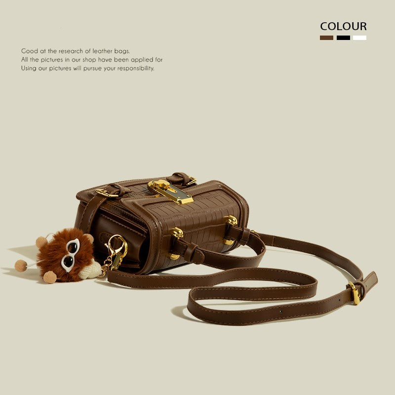 Petit sac carré à bandoulière avec pendentif mignon, motif de pierre exquis, couleur unie