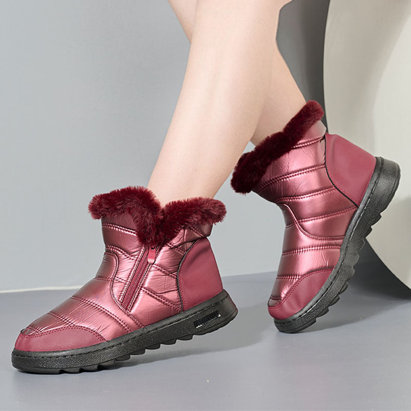 Bottes de neige épaisses en peluche pour femme, avec fermeture éclair latérale, plateforme haute, chaussures chaudes en coton, solides, imperméables, bottes de marche en polaire, hiver