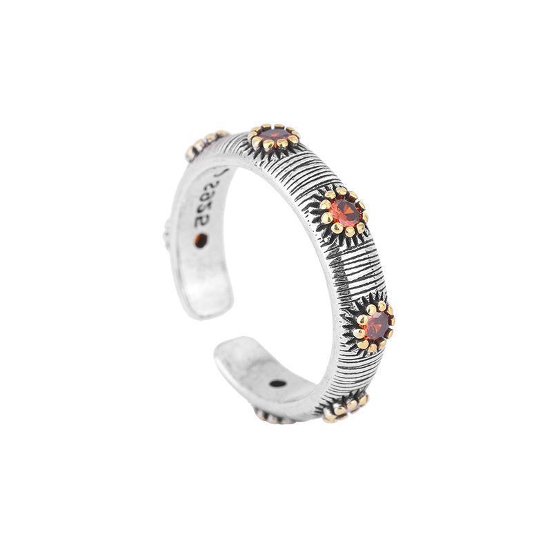 Bague à fleurs en Zircon, grain d'argent thaïlandais, Vintage européen et américain