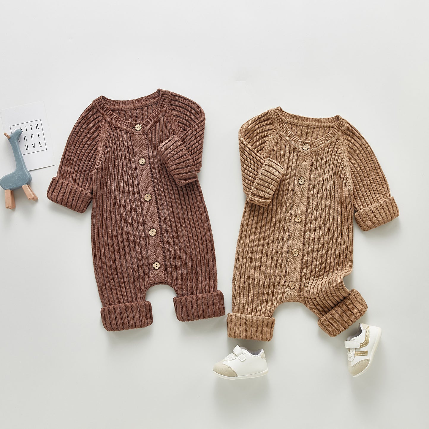 Combinaison tricotée à manches longues pour bébé, barboteuse, printemps et automne