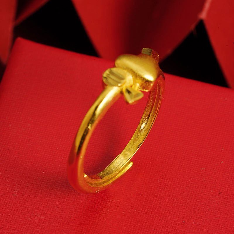 Alluvial Gold Love Heart-shaped Ring Copper Alloy One Arrow To Wear
