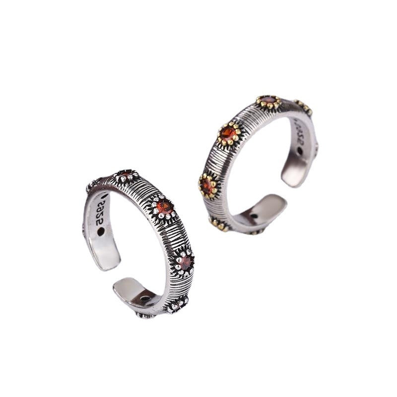 Bague à fleurs en Zircon, grain d'argent thaïlandais, Vintage européen et américain