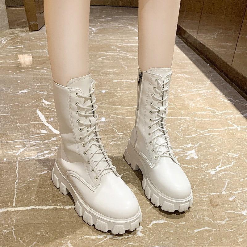 Bottes Martin à plateforme pour femmes, bottes mi-longues avec fermeture éclair latérale