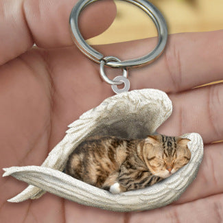 New Unique Dogs And Cats Sleeping Angel Pendant Car Key Ring
