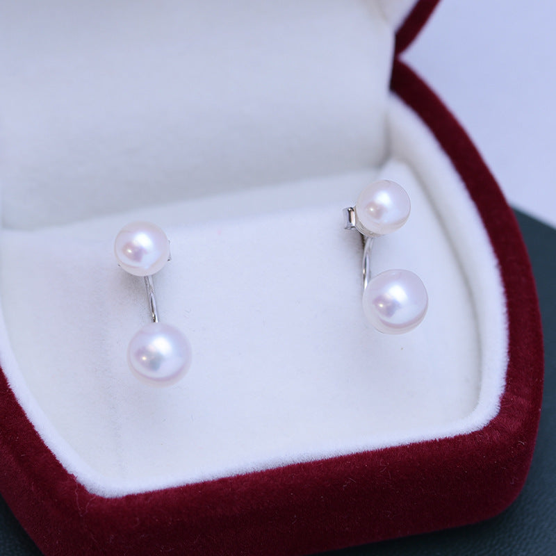 Boucles d'oreilles Double perle en argent S925 pour femme