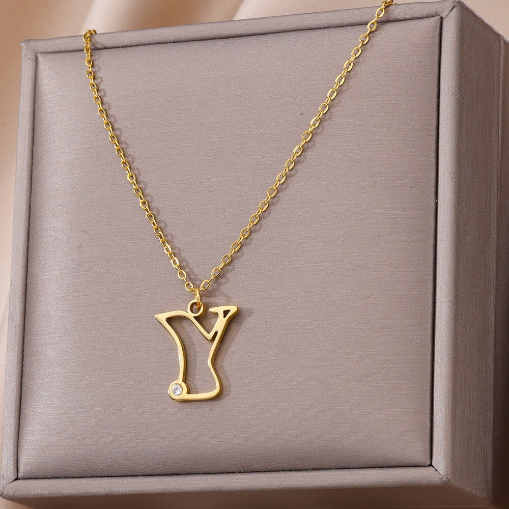 Collier avec pendentif en forme de lettre creuse Simple pour filles, ornement en acier inoxydable
