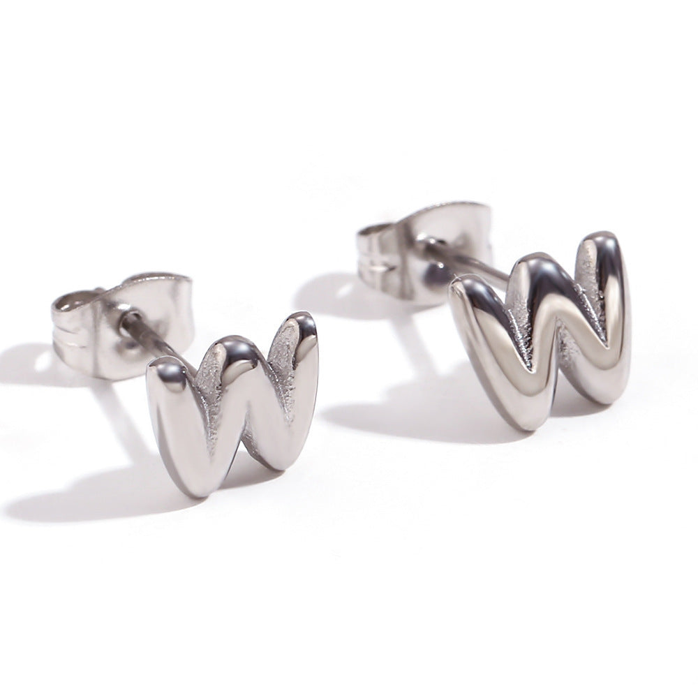 Titanium Steel Earrings 18K Gold Mini Alphabet Letter Earrings Women