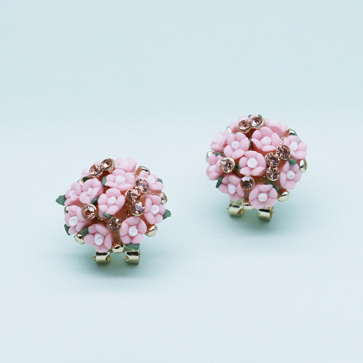 Romantic Ceramic Flower Rose Diamond Metal Alloy Earrings