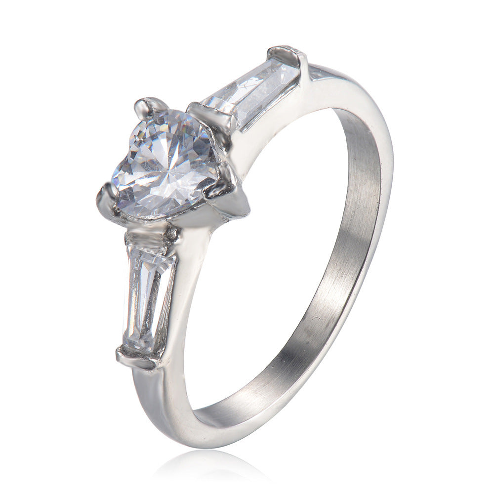 Bague en diamant en forme de cœur pour femmes, bijoux en acier inoxydable moulé