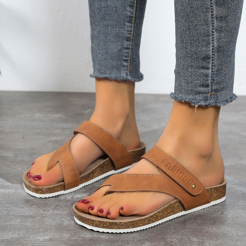 Chaussures de plage tongs à semelle épaisse avec anneau d'orteil plat