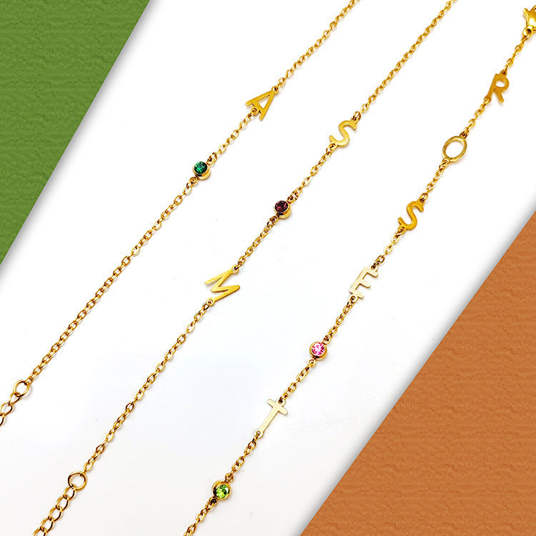 Bracelet Diamant d'Eau Acier Titane Femme 26 Lettres Anglaises