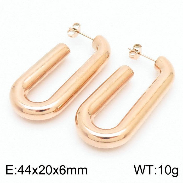 Clip d'oreille brillant en forme de U en acier titane plaqué boucles d'oreilles creuses 18 carats