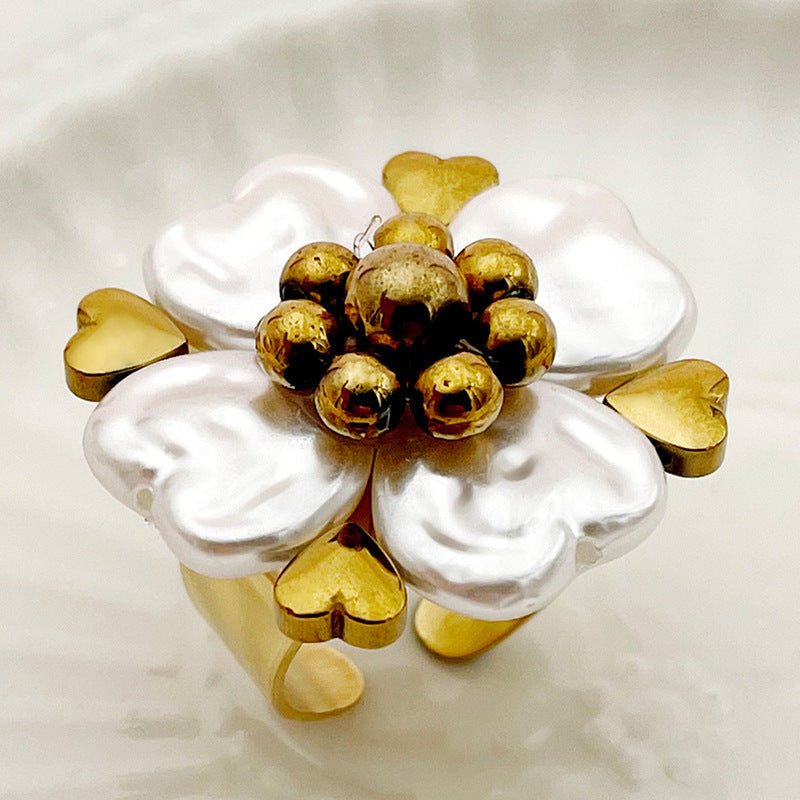 Anneau de fleur de Zircon en cristal blanc de corail en métal d'acier inoxydable