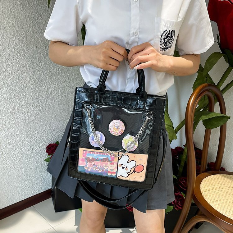 Mignon carré Transparent étudiant grande capacité épaule bandoulière sac à main