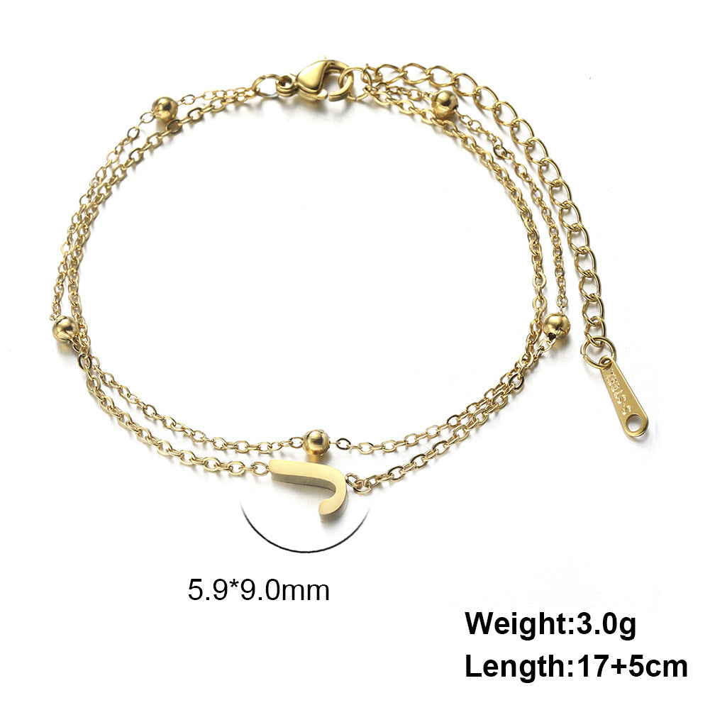 Cut Titanium Steel Double-layer Chain 26 Letters Pendant Bracelet